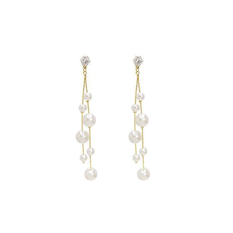 Pearl Earrings, Exquisite Elegant Rhinestones Chained Dangle Earrings