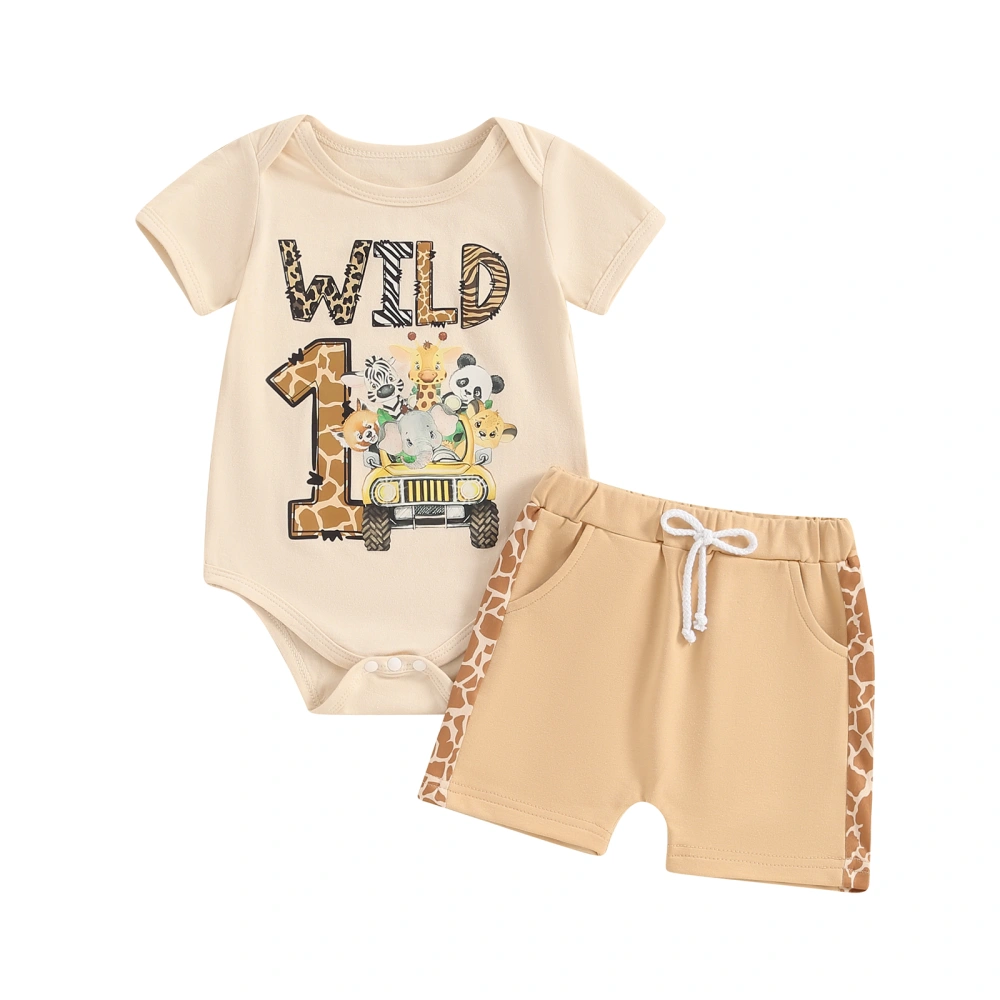 Baby Boy Birthday Outfits Short Sleeve Animal Romper + Shorts Set