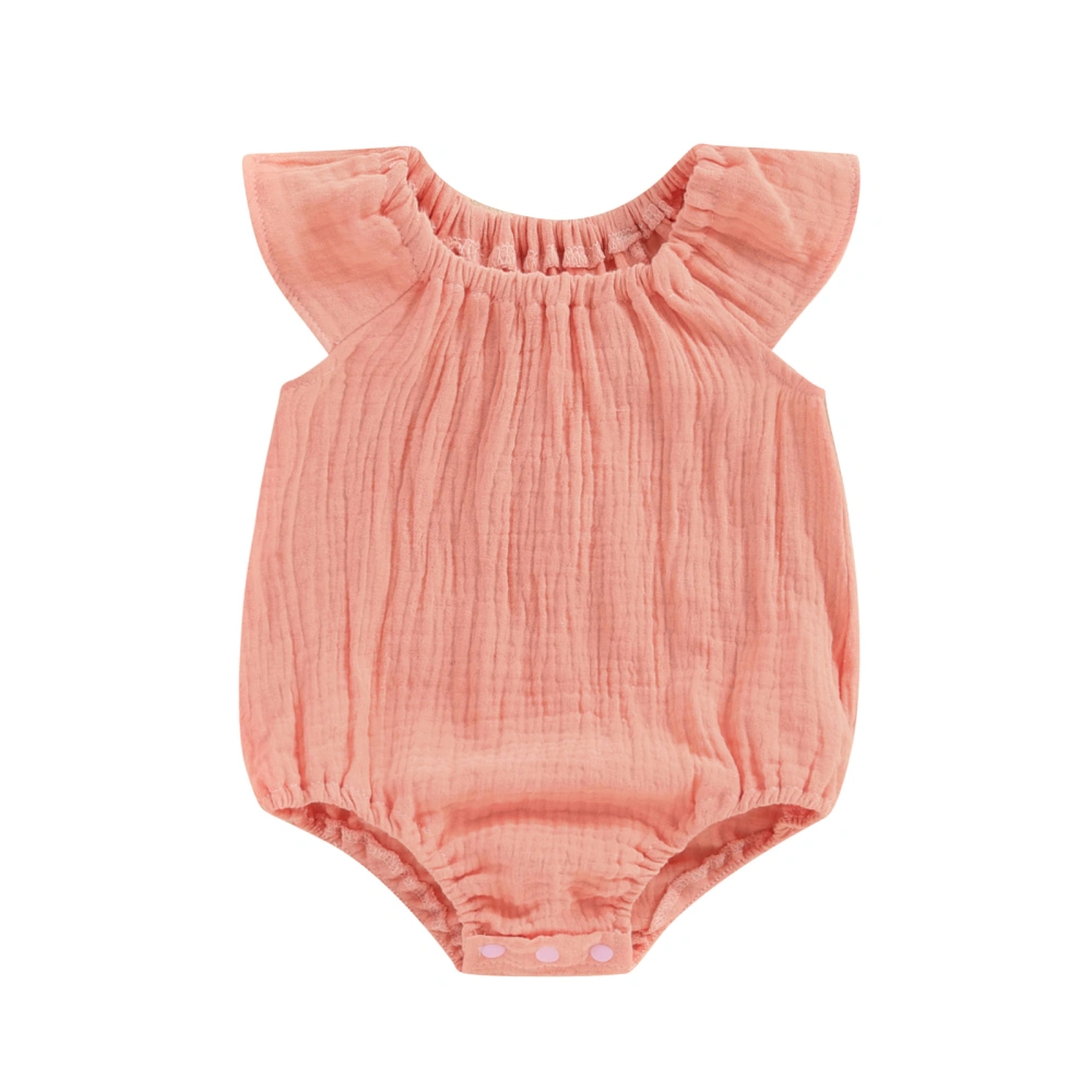 Baby Girls Romper, Sleeveless Off-shoulder Solid Infant Bodysuit