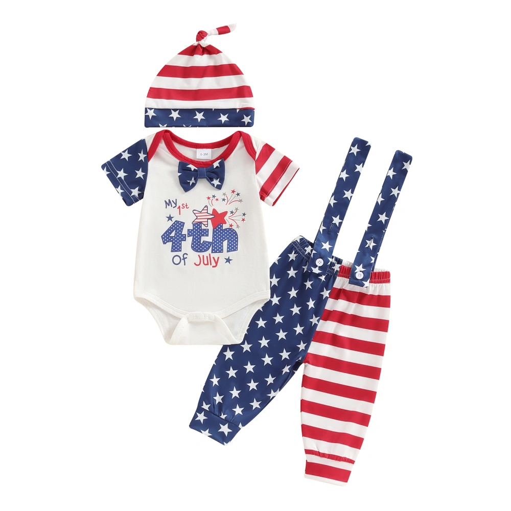 4th of July Baby Boys Outfits Letter Print Rompers Suspender Pants Hat