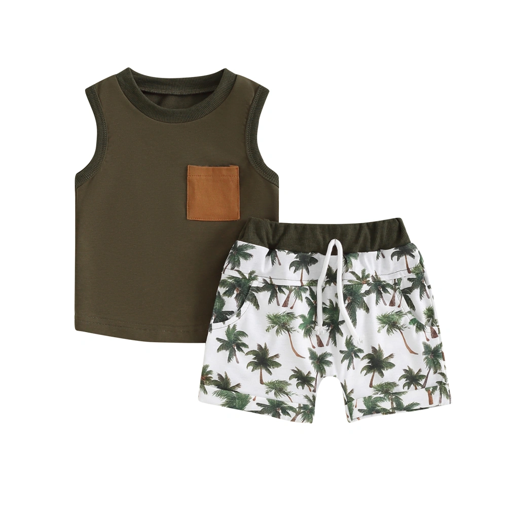 Boy Shorts Sets Sleeveless Tank Tops and Tropical Tree Print Shorts