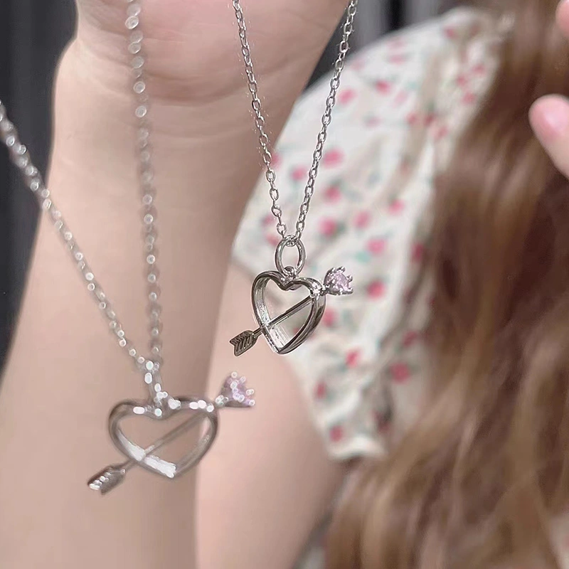 Women Love Necklace Fashion Heart with Arrow Pendant Charm Necklace