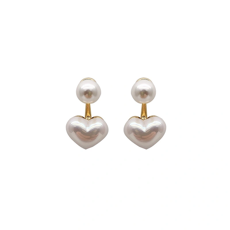 2 Pcs Pearl Earrings, Heart-Shaped Pearl Earrings Stud Earrings 