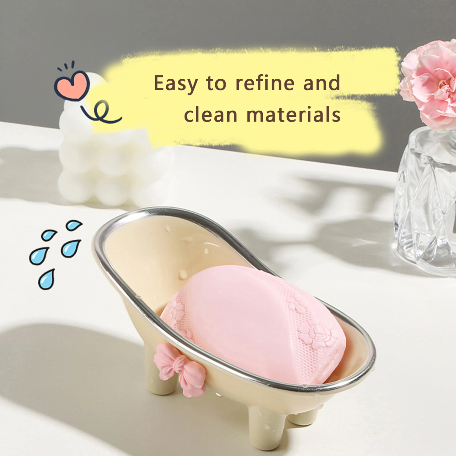 Soap Dish, Bowknot Countertop Decorative Bathroom Bar Soap Holder