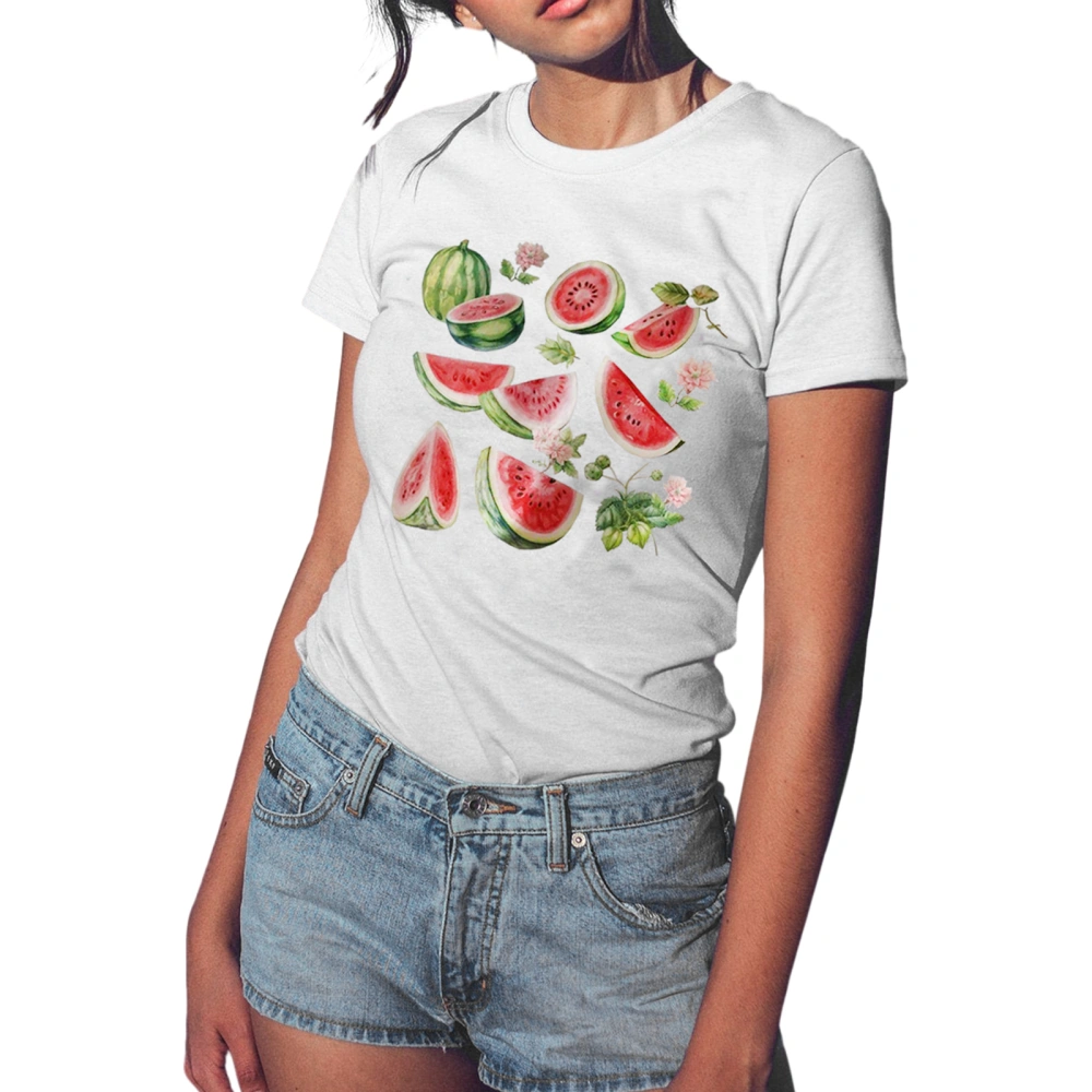 Women's Fashion T-Shirt Short Sleeve Round Neck Fruit Print Tops