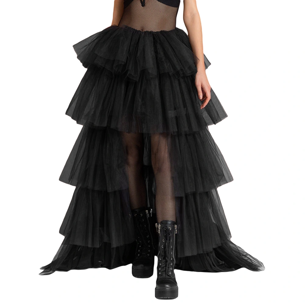 Women's Long Skirt High Waist Layered Solid Color Tulle Cake Skirt 