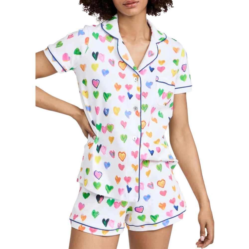 Women’s 2 Piece Pajamas Set Colorful Heart Print Shirt + Shorts Set