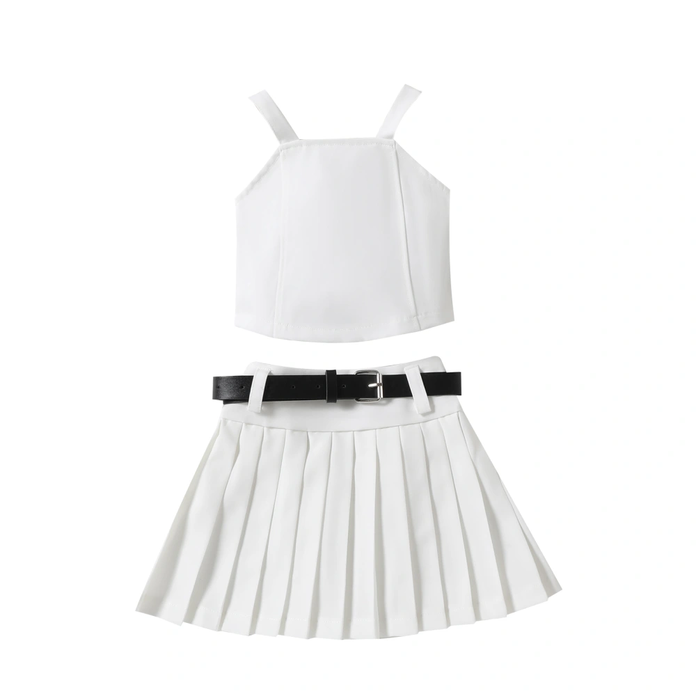 Girls Skirt Set, Sleeveless Camisole with Belted Pleated A-line Skirt