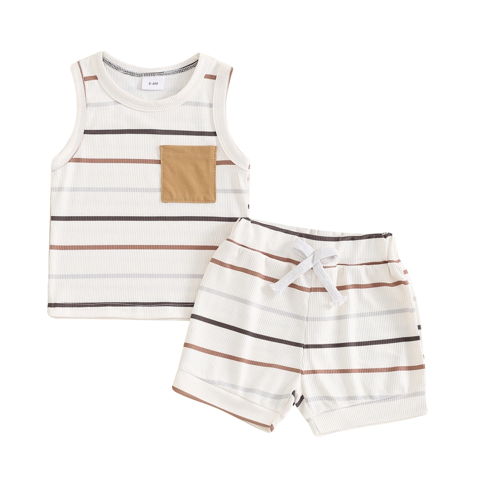 Baby Boy Ribbed Outfits, Striped Tank Tops Elastic Waist Shorts 