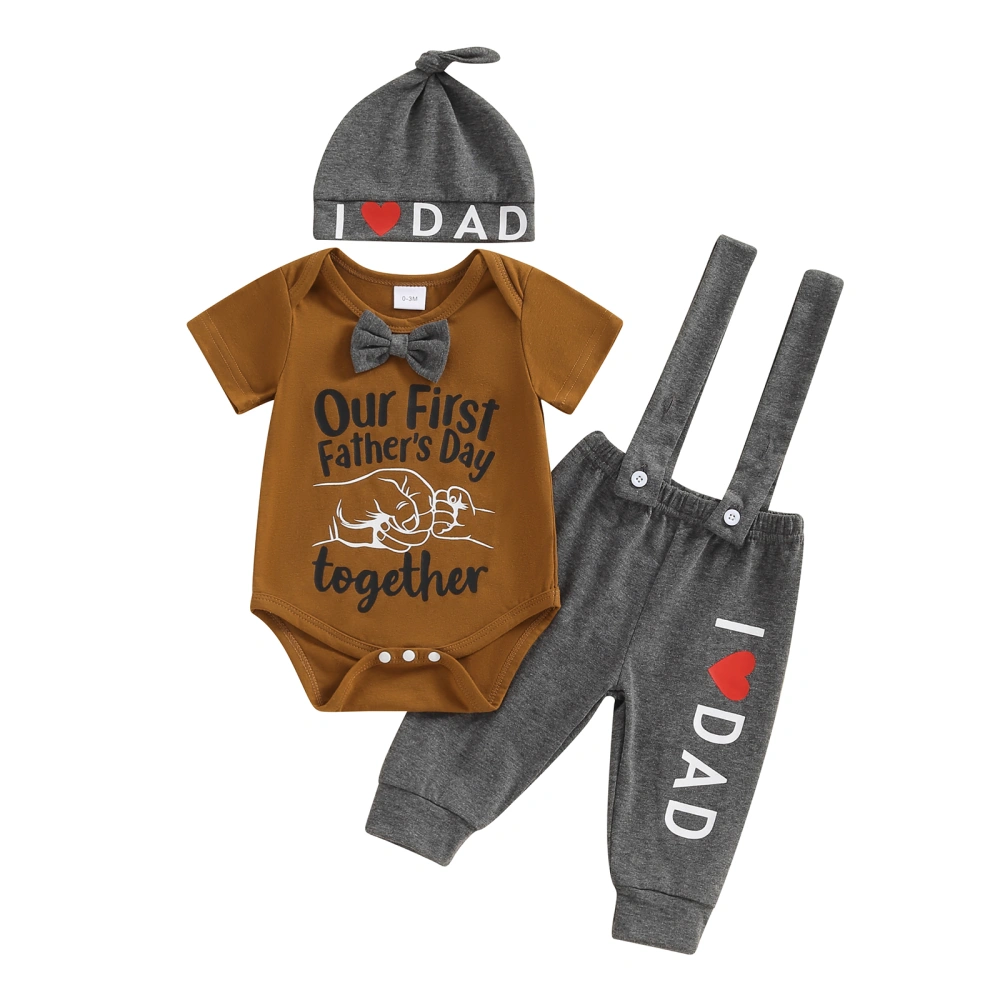 Boys Father Day Outfit Letter Print Romper Suspender Pants Hat Sets