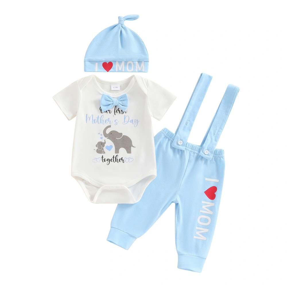 Baby Boy Outfit, Short Sleeve Elephant Romper with Overall Pants Hat