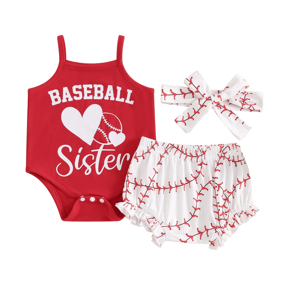 Girl Set Letter Sleeveless Romper with Baseball Shorts Headband