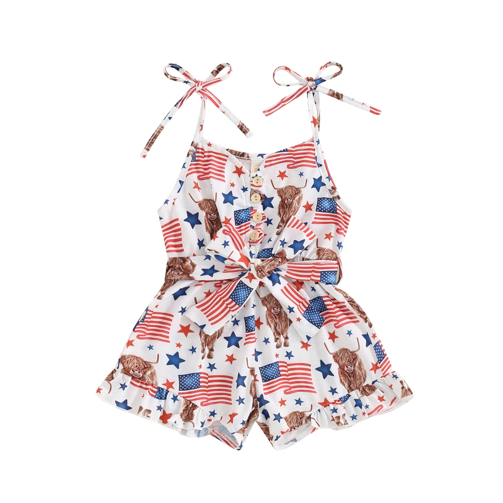 Baby Girl 4th of July Romper Cute Sleeveless Tie Strap Button Jumpsuit