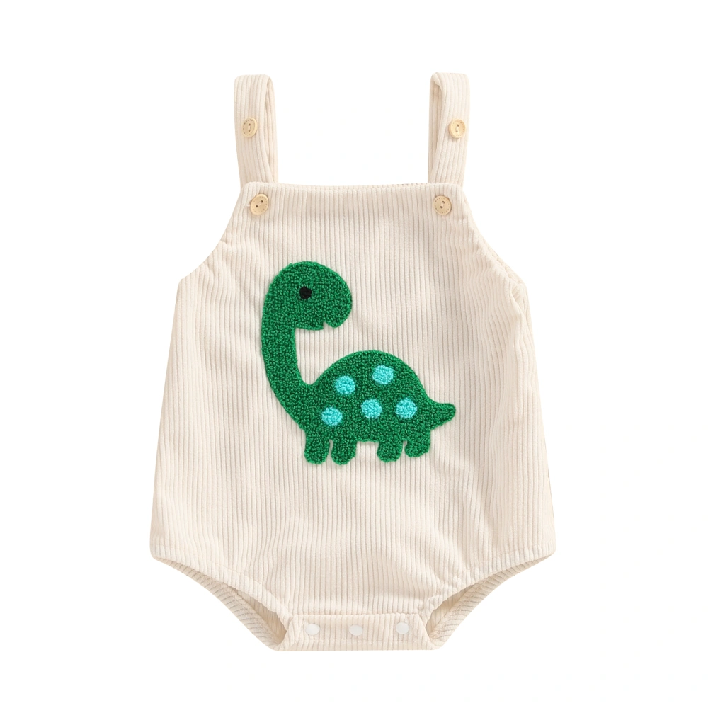 Baby Romper Sleeveless Dinosaur/Shark Embroidery Button Romper