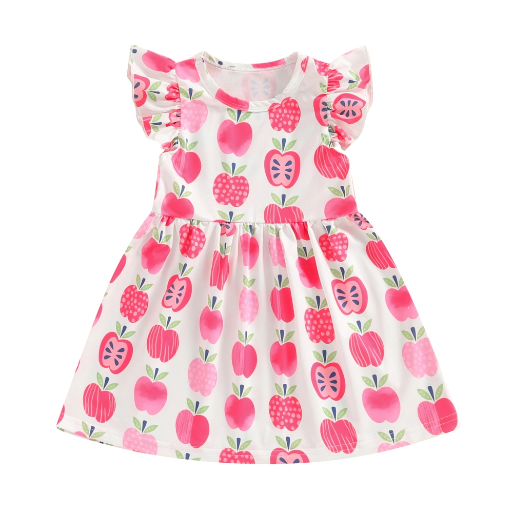 Little Girl Summer Apple Print Dress Flying Sleeve A-Line Dress