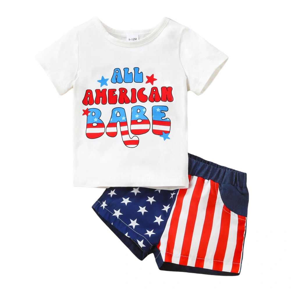 Boy 4th of July Shorts Set Letter Print Tops Star Striped Shorts Set