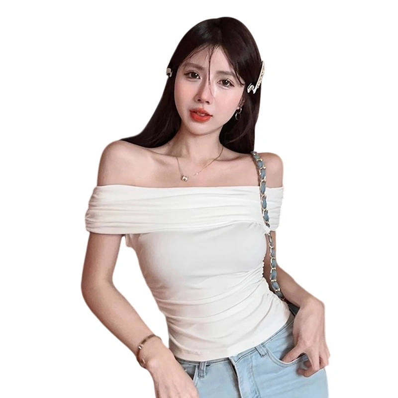 Women T-shirt Elegant Off-shoulder Backless Solid Slim Fit Summer Tops