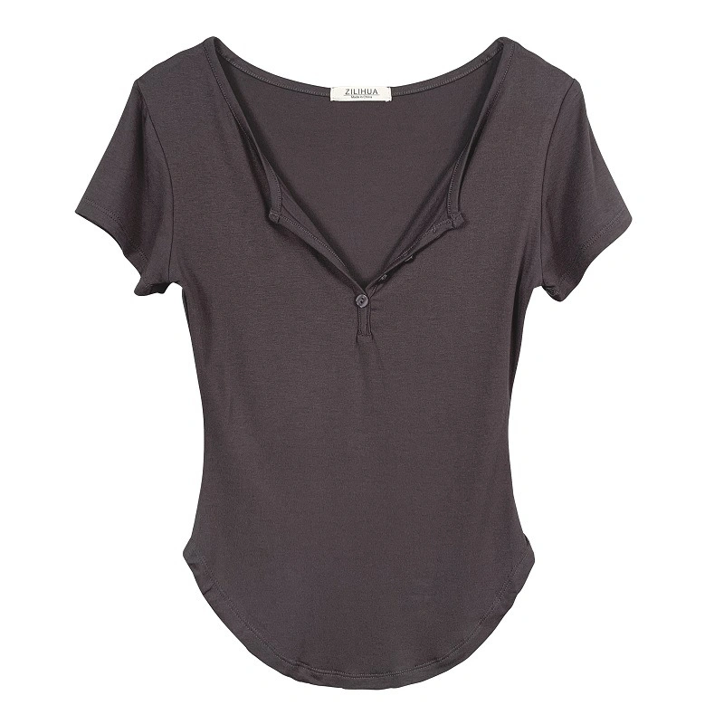 Women Summer T-Shirt Solid Color V-Neck Short Sleeve Tops Pullovers