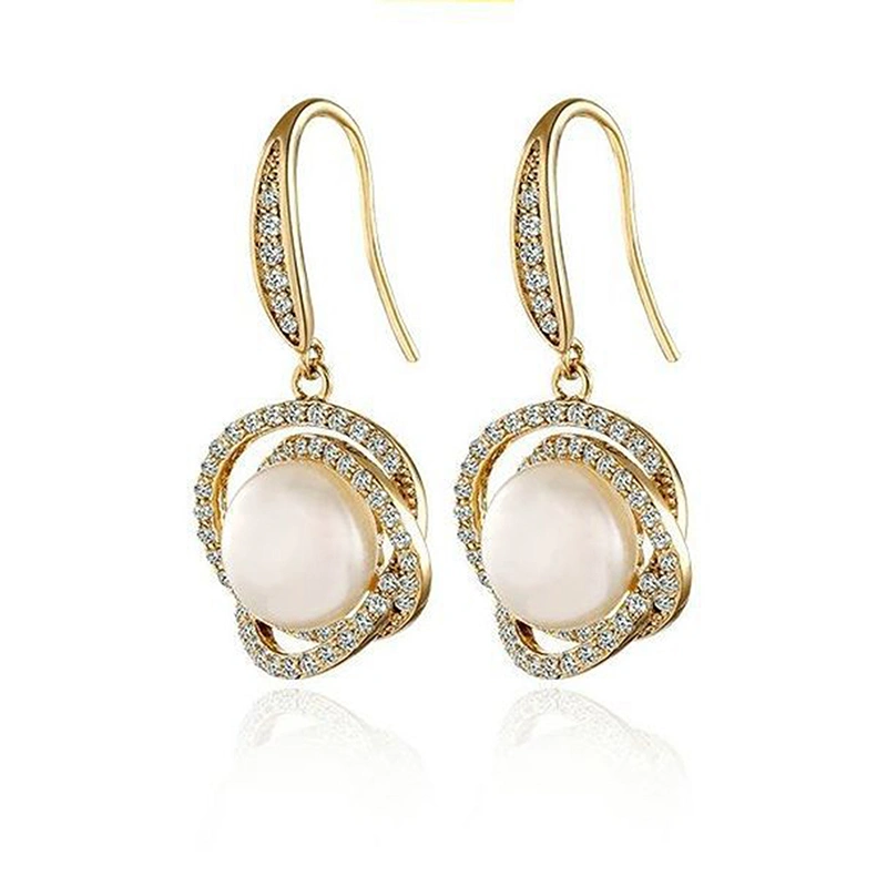 Women Rhinestone Earrings Dainty Pearl Drop Earrings Hook Earrings