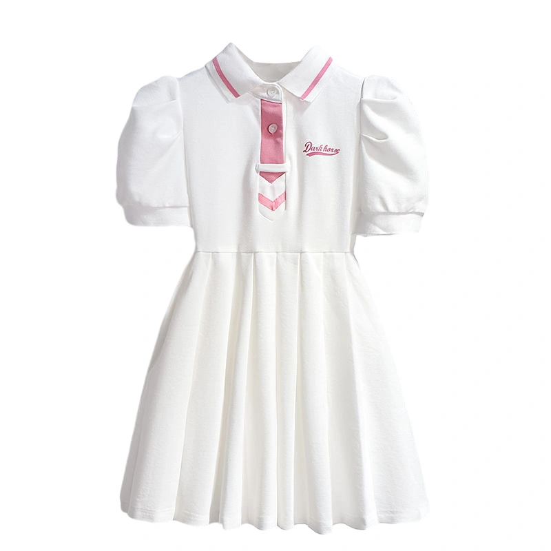 Girl’s Princess Dress, Puff Sleeve Letters Pleated A-line Dress