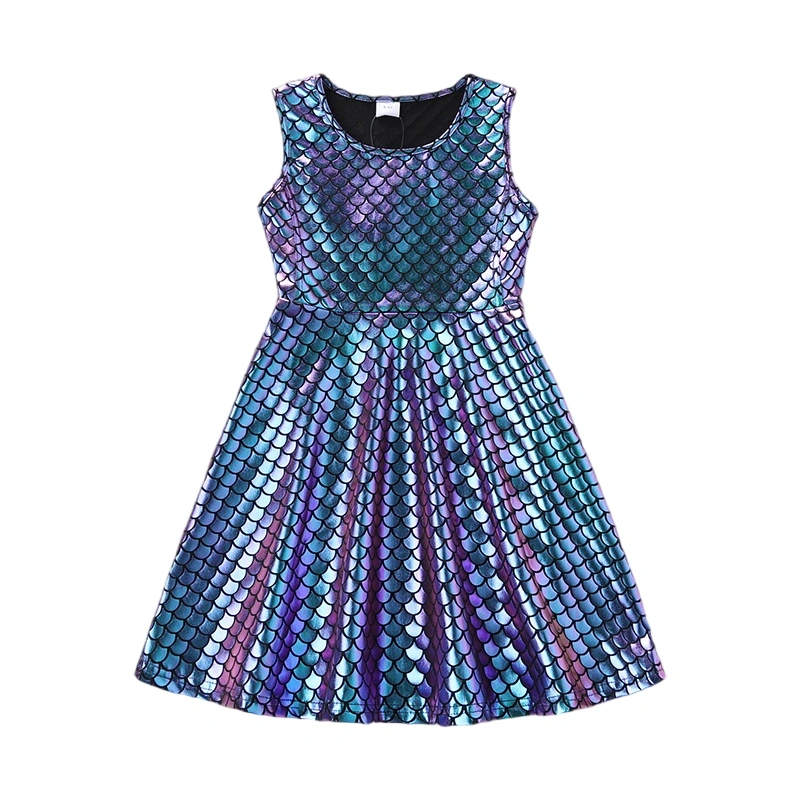 Girl Princess Dress Sleeveless Crewneck Fish Scales Print A-line Dress