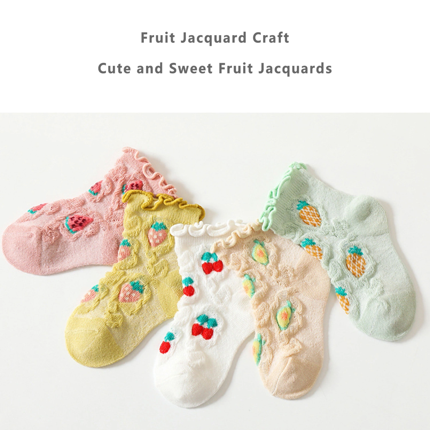 Baby Girls Crew Socks Cute Fruit Print Lettuce Trim Walking Socks