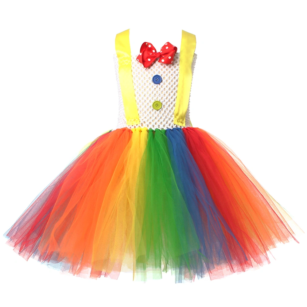 Girls Clown Costume, Tie-Up Tulle Dress Red Clown Nose Gloves 