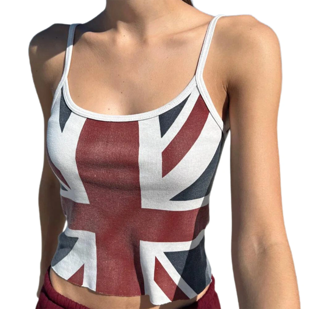 Women's Crop Camisole Slim Backless Spaghetti Strap Union Jack Tops