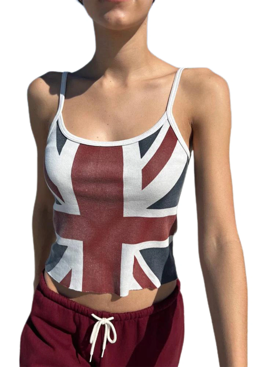 Women's Crop Camisole Slim Backless Spaghetti Strap Union Jack Tops