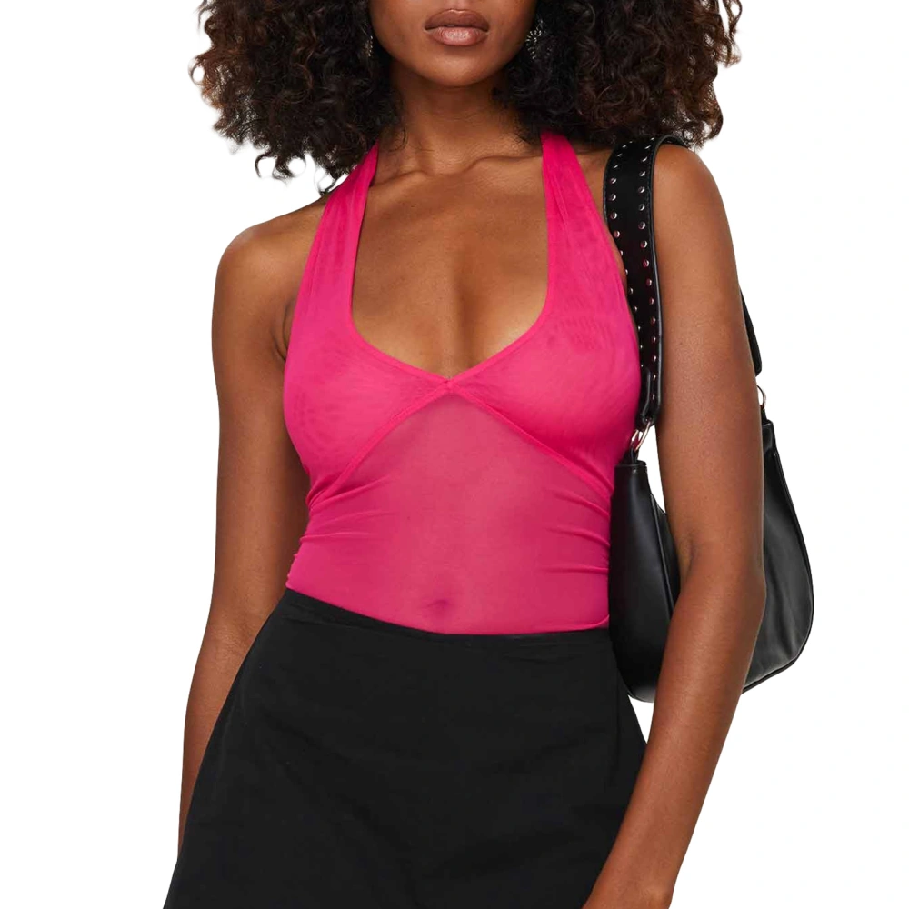 Women Crop Halter Tops V-Neck Backless Shirts Summer Sleeveless Vest 