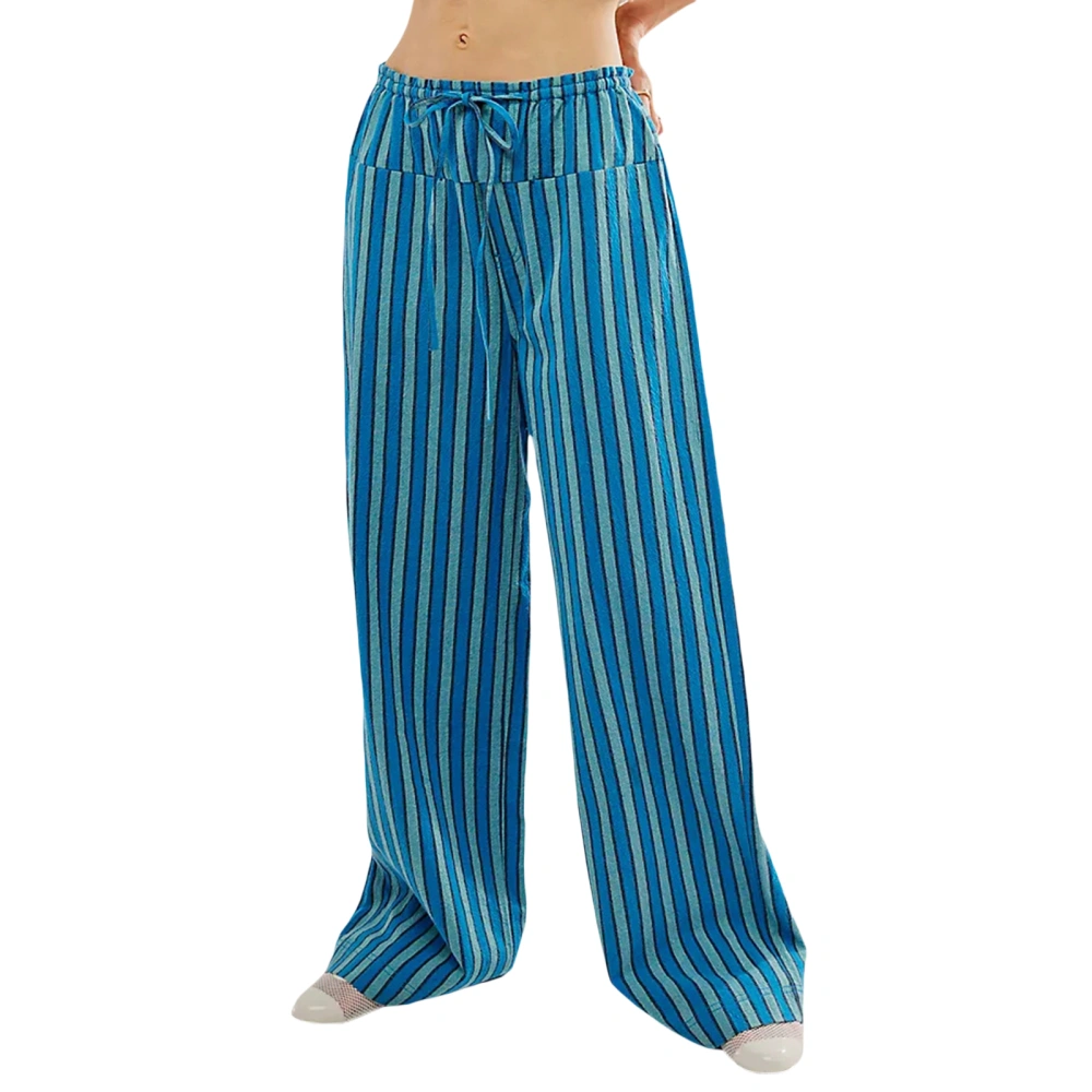 Women's Baggy Pants Drawstring Waist Wide Leg Striped Trousers