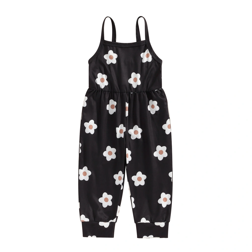 Kid Girls Jumpsuit, Flower Print Spaghetti Straps Summer Romper