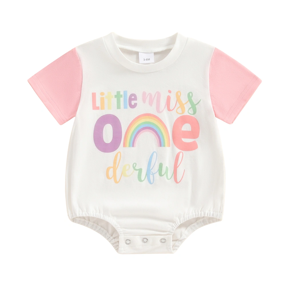 Baby Girls Summer Romper Short Sleeve Letter Rainbow Print Romper