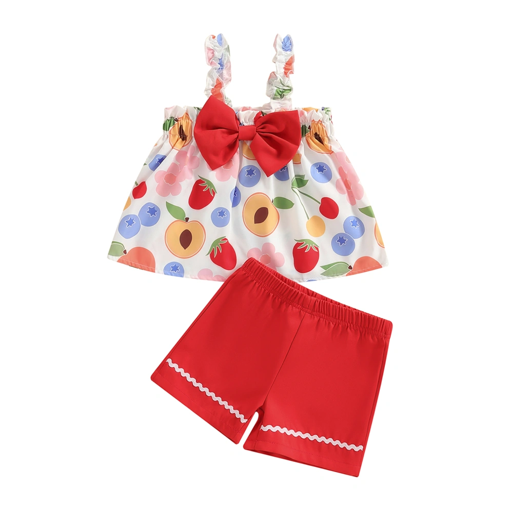 Baby Girls Summer 2 Piece Outfits Fruit Print Bow Tank Tops and Shorts