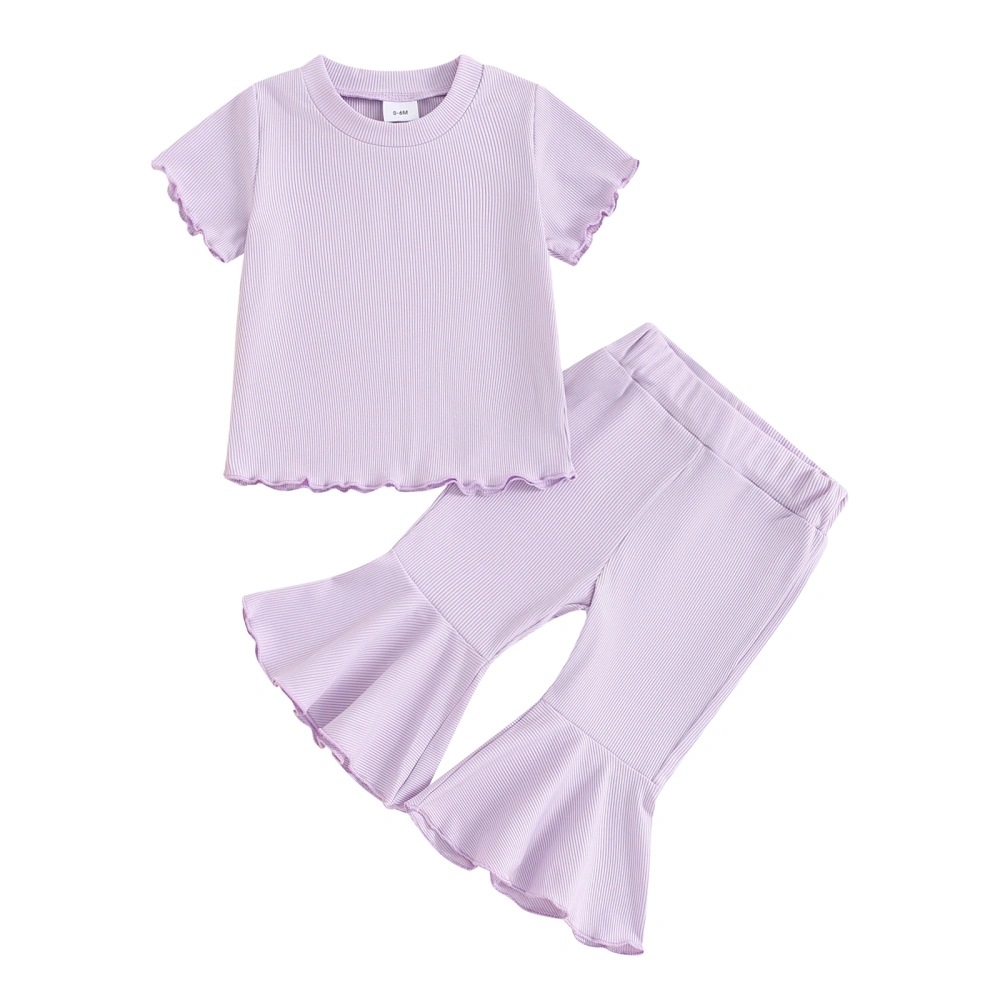 Girls Pants Set, Short Sleeve Crew Neck T-shirt with Flare Pants