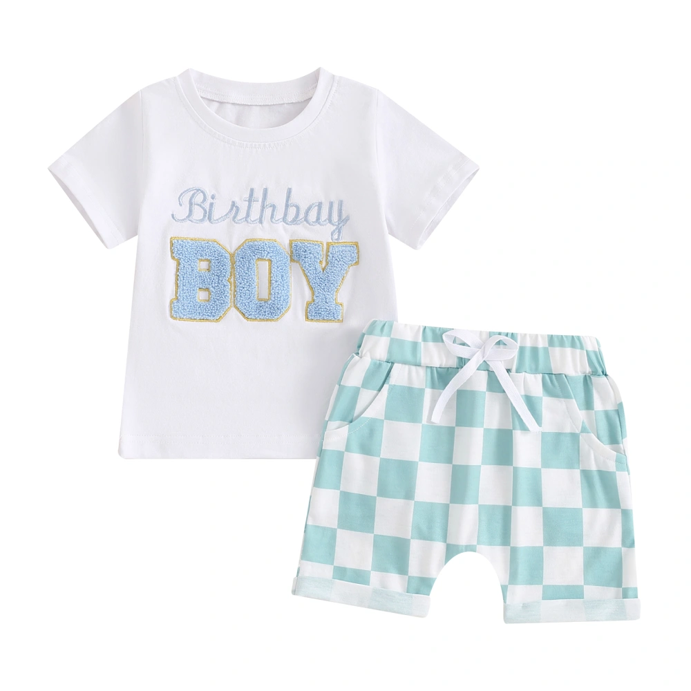 Baby Birthday Outfit Letter Short Sleeve T-Shirt Checkerboard Shorts