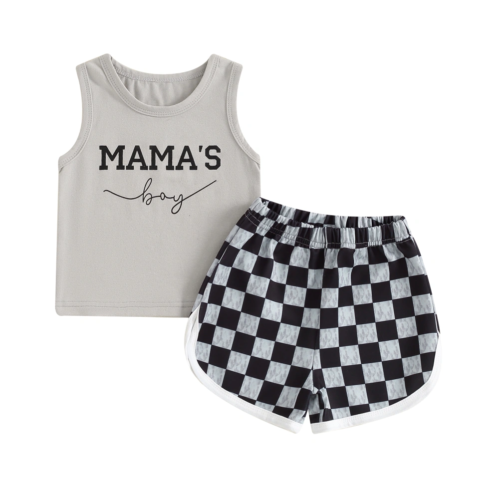 Toddler Boys Summer Outfits Letter Tank Tops Checkerboard Shorts