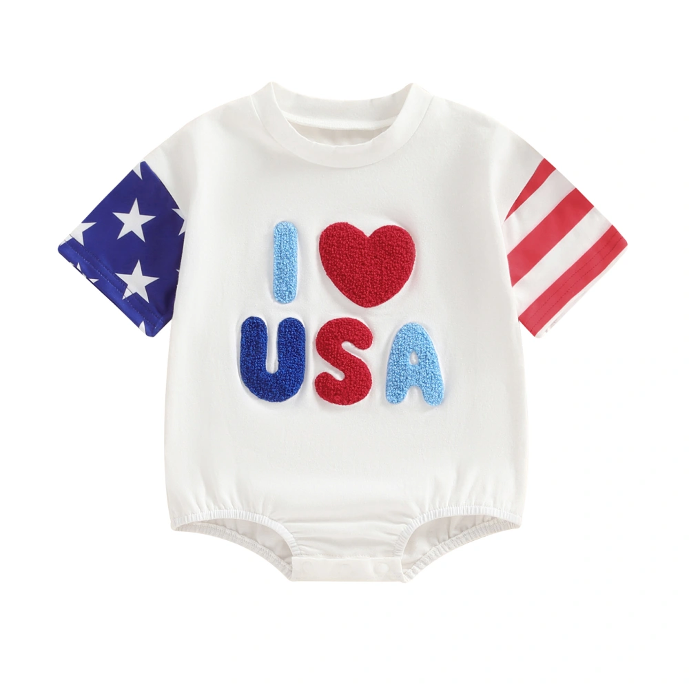 4th of July Baby Rompers Girls Boys Fuzzy Letter Embroidery Jumpsuits