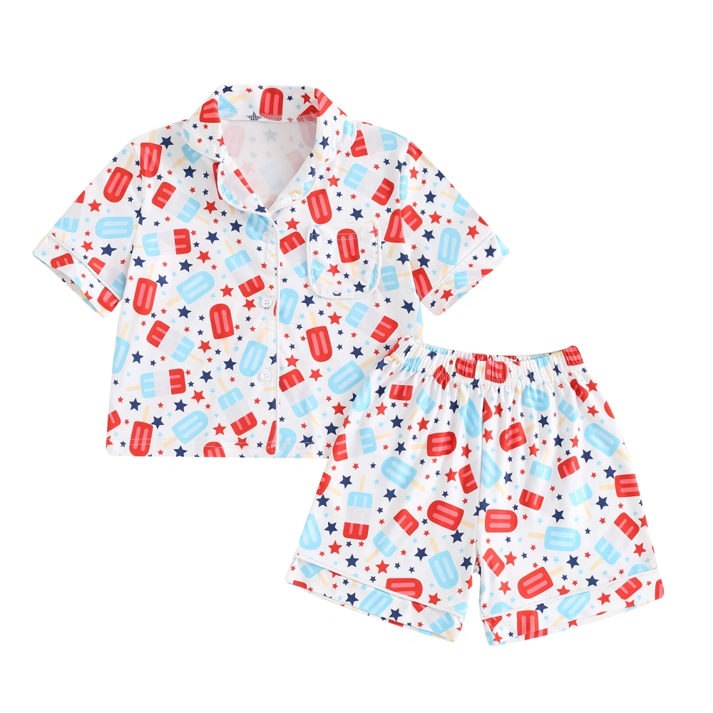 Boys Girls Star Print Short Sleeve Tops Shorts 4th of July Pajamas Set