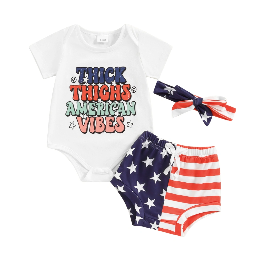 Girl 4th of July Outfit Letter Short Sleeve Romper Shorts Headband