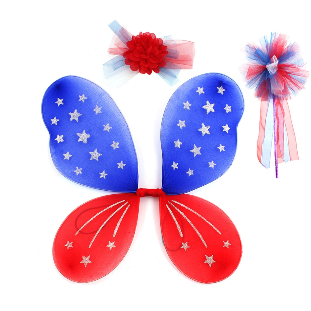 Toddler Girls 4th of July Outfits Include Wings Headband and Wand