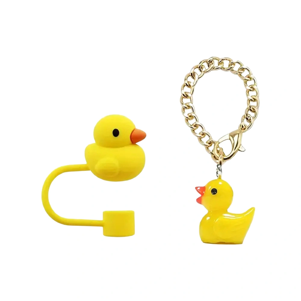 Cute Duck Silicone Straw Cap Cover with Cup Charm Party Supplies