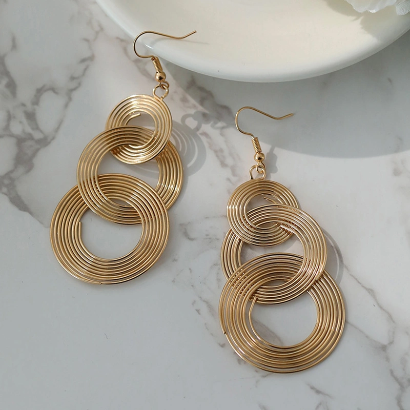 2 Pcs Dangle Hoop Earrings Multi-layer 3 Circles Drop Earring Jewelry 