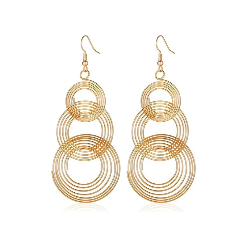 2 Pcs Dangle Hoop Earrings Multi-layer 3 Circles Drop Earring Jewelry 