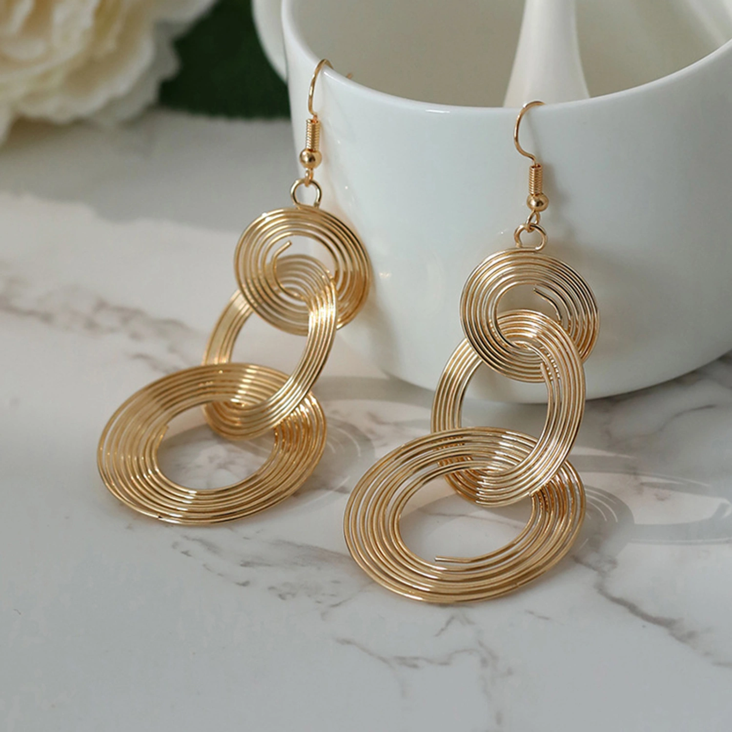 2 Pcs Dangle Hoop Earrings Multi-layer 3 Circles Drop Earring Jewelry 