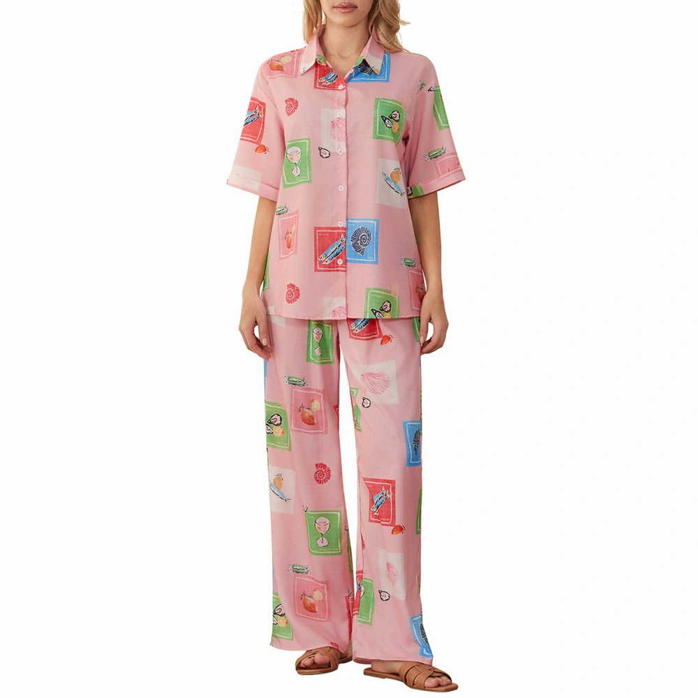 Women Pajamas Set 2 Pieces Loungewear Suits Shirts Tops and Pants