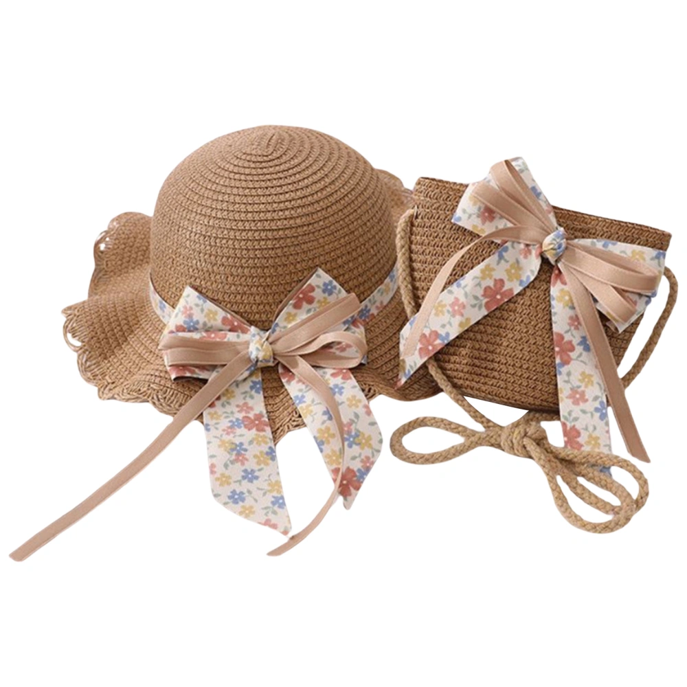 Children Sun Hat Bag Set Kids Girls Summer Wide Brim Straw Hat