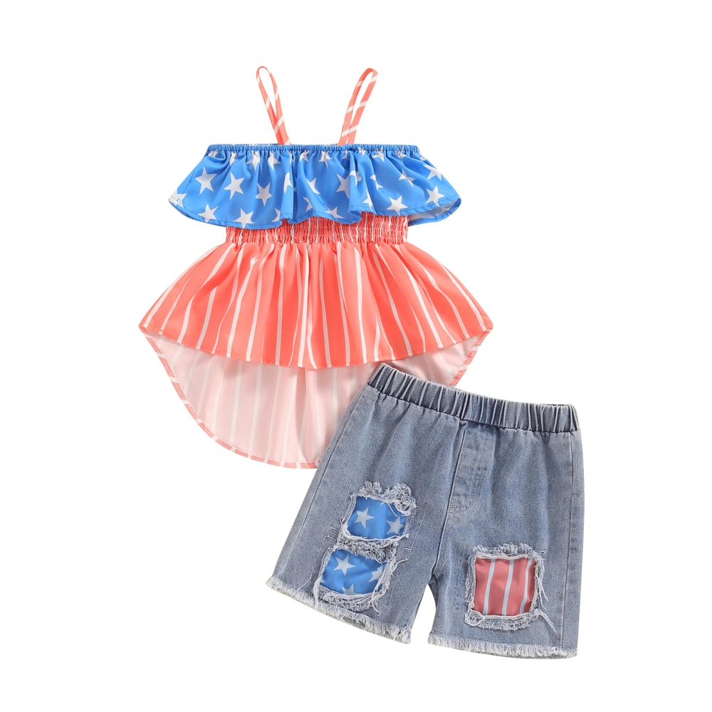 Baby Girls Patriotic Outfits High Low Camisole and Denim Shorts Set 