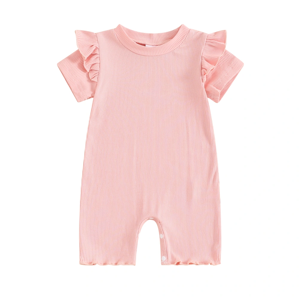 Baby Girls Jumpsuit Solid Color Short Sleeve O Neck Ruffle Romper