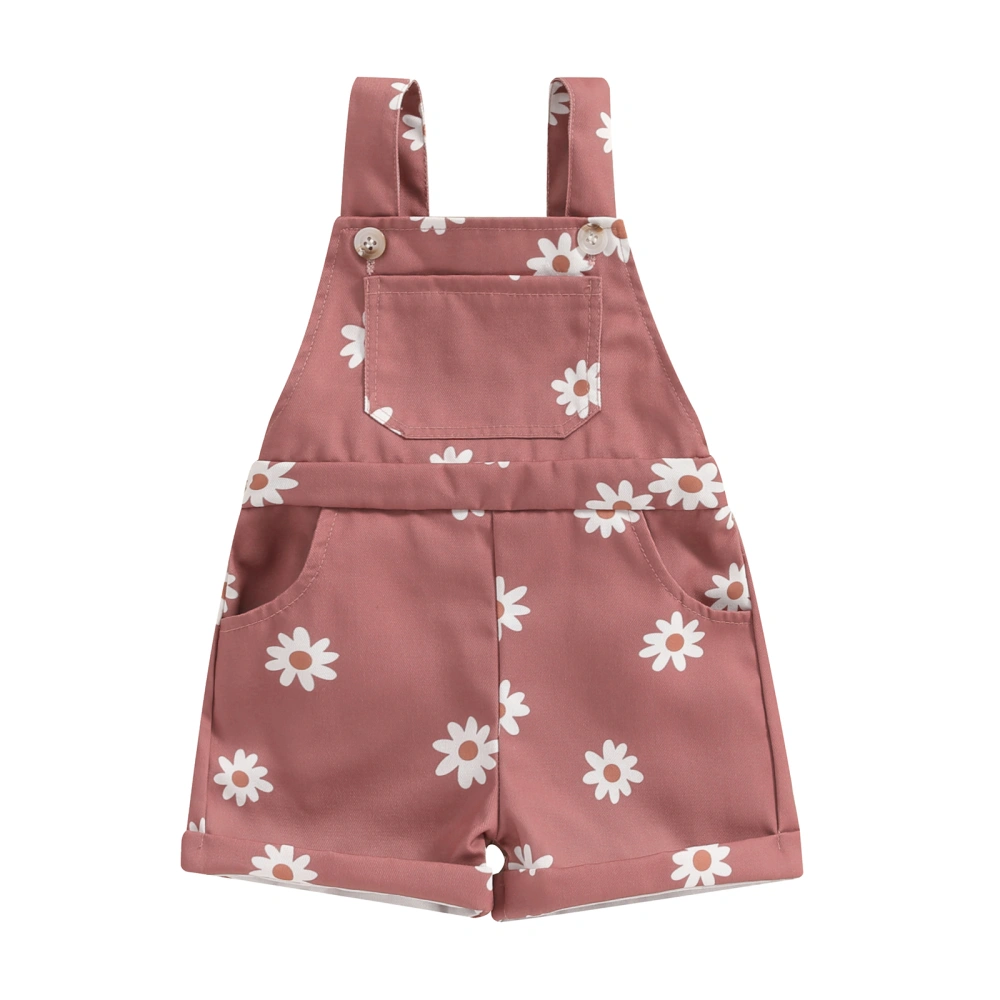 Girls Overall Shorts, Flower Print Rolled Hem Jumpsuit Summer Clothes